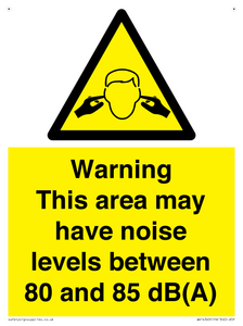 Warning Noise Levels in this area between 80 and 85 dB